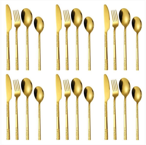 KingLux Besteck-Set 24tlg. Essbesteck Set Rechteckiger Griff mit Steinmaserung (24-tlg), 6 Personen, Edelstahl