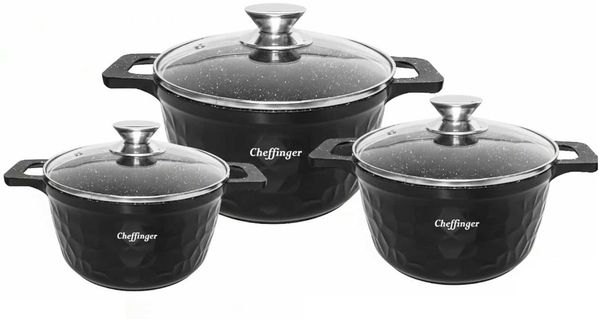 6-teiliges Kochtopfset mit Marmorbeschichtung, Induktionsgeeignet - 20/24/28 cm Schwarz