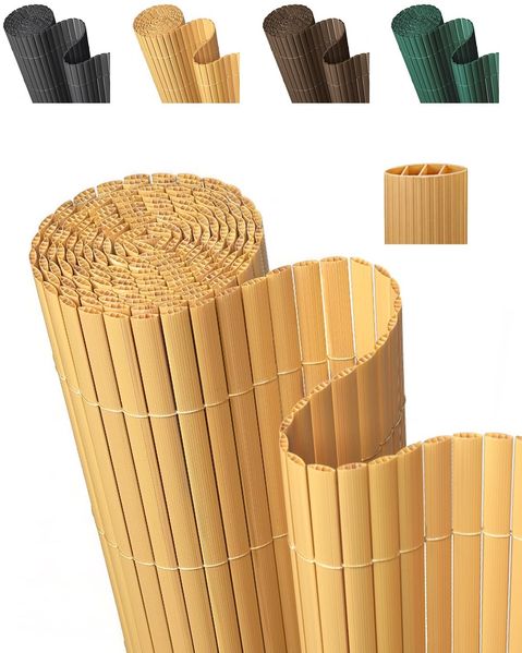 paramondo PVC Sichtschutzmatte Sichtschutzzaun 60x300 cm, Dreifache Verstärkung für Garten Terrasse, Privatsphäre Balkon Sichtschutz Zaun Windschutz Wetterfest mit Strukturierter Oberfläche, Bambus