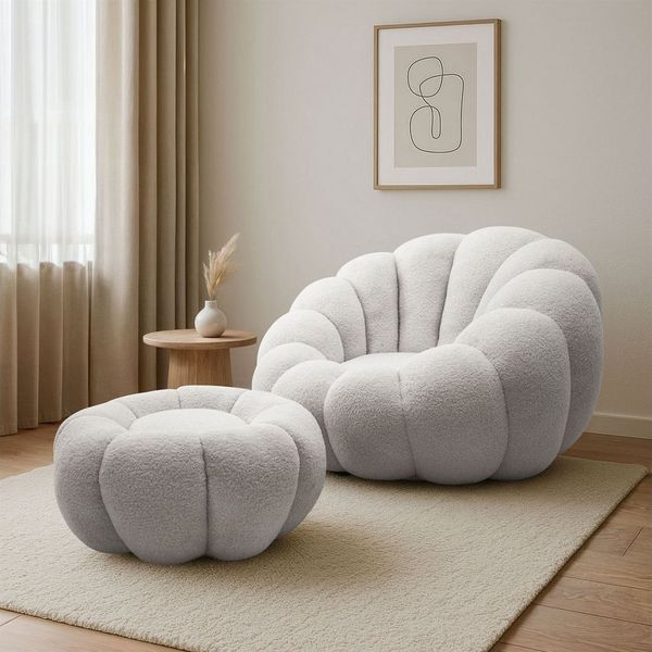 Lookway Drehsessel FLUFFY mit Fußhocker Bequemer Relaxsessel für Wohnzimmer (1x Sessel 1x Fußhocker), Drehsessel