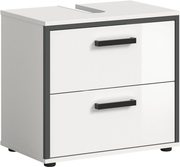 welltime Waschbeckenunterschrank KAJO, hochglanz Front, 2 Schubladen, Siphonausschnitt (1-St) Waschbecken, Unterschrank, Bad, Badezimmer, Schrank