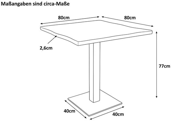 SAM® Baumkantentisch Inge, massive Akazie oder Eiche, Baumkante, Säulengestell Metall