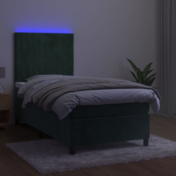 vidaXL Boxspringbett mit Matratze & LED Dunkelgrün 80x200 cm Samt 3136212 Bild 3