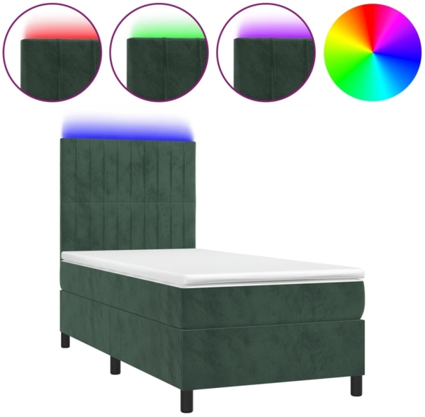 vidaXL Boxspringbett mit Matratze & LED Dunkelgrün 80x200 cm Samt 3136212