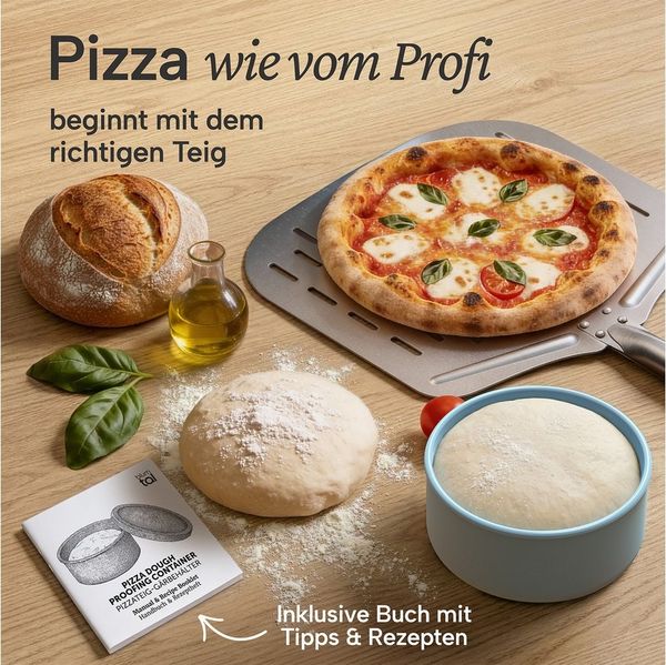 Blumtal Vorratsdose Pizzaballenbox mit Deckel 2er Set - BPA-freie Pizza Ballenbox, (4-tlg, 2er, 4er und 6er Set), Silikon 14,5x6,5cm - antihaftende Pizza Box für optimale Gärung
