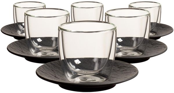 Villeroy & Boch Manufacture Rock Espressoglas mit Untertasse 60 ml 6er Set schwarz