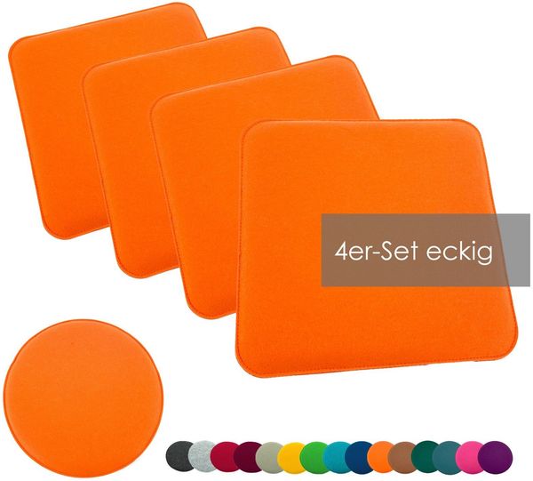 heimtexland ® Sitzkissen Set Filz Stuhlkissen Stuhlauflage Filzkissen Stuhl Polster Kissen Typ631 4er Set 35 x 35 cm Eckig Orange
