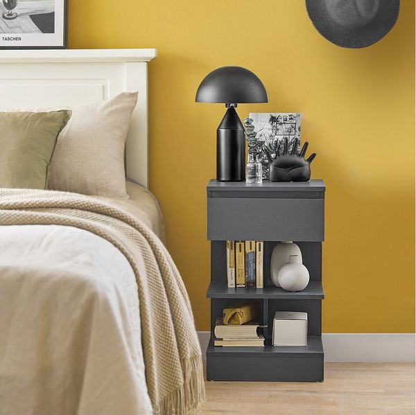 SoBuy Nachttisch FBT49, Nachtschrank Beistelltisch Aufbewahrungsschrank Sofatisch, Nachttisch schmal, mit 1 Schublade und 2 Ablagen, Schlafzimmer