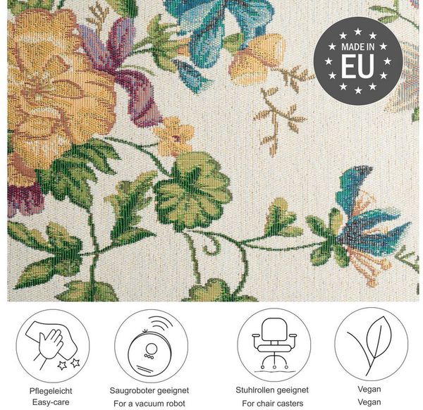 THEKO Teppich Flomi Sagrini, rechteckig, Höhe: 4 mm, Flachgewebe, Pastell-Farben, Blumen Design, mit Bordüre