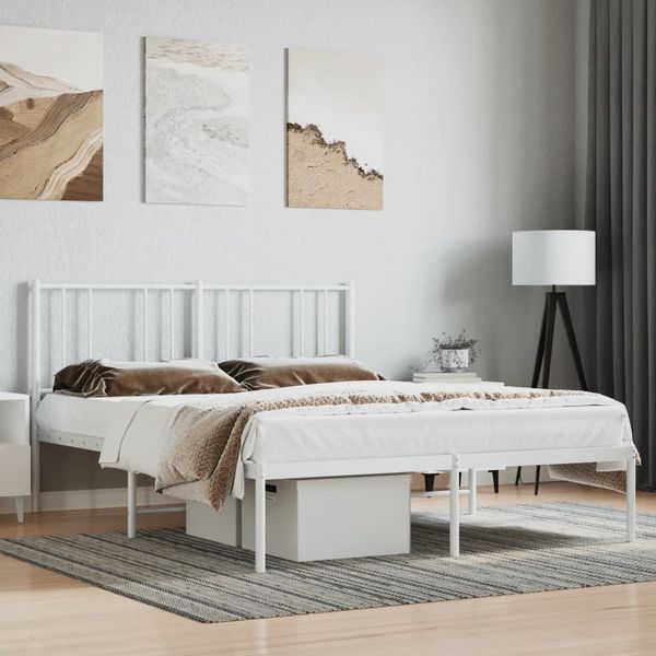 vidaXL Bettgestell mit Kopfteil Metall Weiß 135x190 cm 352528