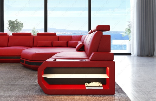 Sofa Dreams 'Mini Asti U' Wohnlandschaft, 93 x 280 x 352 cm, Rot / Schwarz, Ledermix, Rechts Bild 4