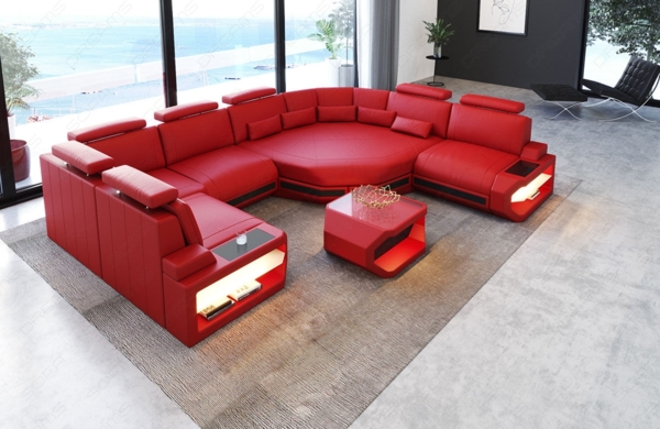 Sofa Dreams 'Mini Asti U' Wohnlandschaft, 93 x 280 x 352 cm, Rot / Schwarz, Ledermix, Rechts Bild 3