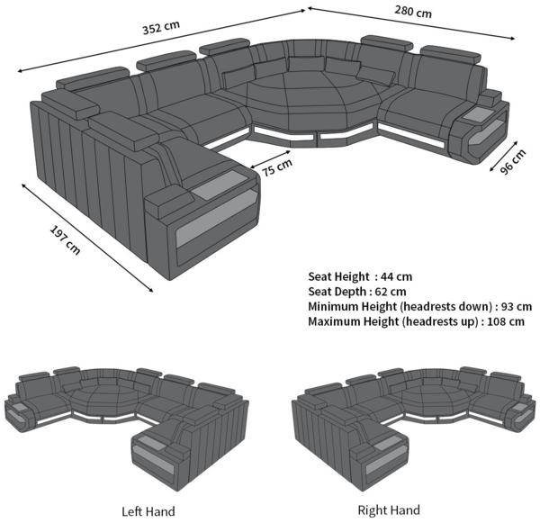 Sofa Dreams 'Mini Asti U' Wohnlandschaft, 93 x 280 x 352 cm, Rot / Schwarz, Ledermix, Rechts Bild 6