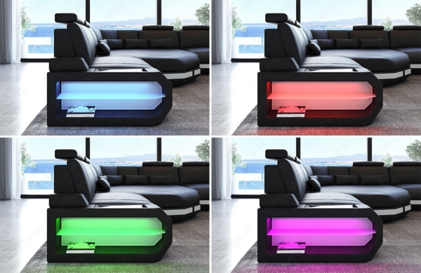 Sofa Dreams 'Mini Asti U' Wohnlandschaft, 93 x 280 x 352 cm, Rot / Schwarz, Ledermix, Rechts Bild 5