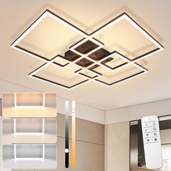 ZMH LED Deckenleuchte Wohnzimmer Deckenlampe - 72CM Schwarz Schlafzimmerlampe Dimmbar mit Fernbedienung 48W Modern Deckenbeleuchtung Rechteckig Design Esszimmerlampe für Schlafzimmer Küche
