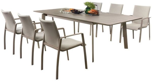 IDIMEX Garten-Essgruppe VERANO, Gartenmöbel Set mit ausziehbarem Tisch und 6 Stühlen champagner