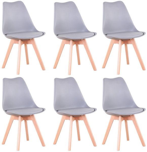 GrandCA HOME Esszimmerstuhl 4er/6er Set Esszimmerstuhl, Moderner Gepolsterter Küchenstuhl (6 St), mit Beine aus Buchenholz, grau