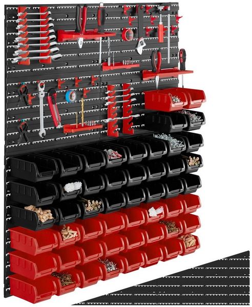tectake Regal Kleinteilemagazin, 2er Set 2-tlg, 88-teilig, mit 4 Wandplatten