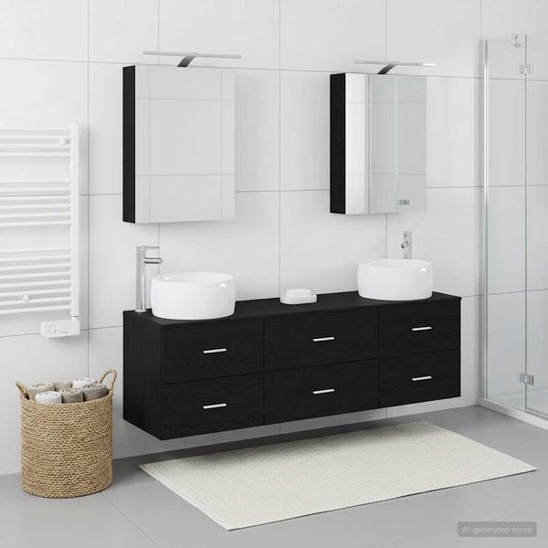 vidaXL Badezimmermöbel-Set 5 pcs Schwarze Eiche Ingenieurholz und Glas 3406992