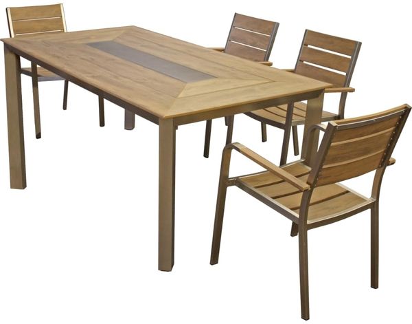 Garten-Sitzgruppe ALWIN 5-tlg. - Kunststoff, Braun | Gartenmöbel-Set Gartengarnitur Garten-Essgruppe mit offenen Stühlen und Esstisch