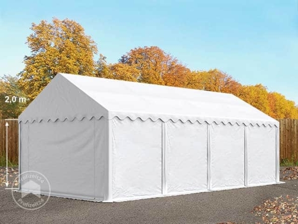 Stabiles Lagerzelt 4x8 m Unterstand mit Bodenrahmen und Dachverstärkung PVC Plane 800 N weiß 100% wasserdicht Zelthalle Weidezelt