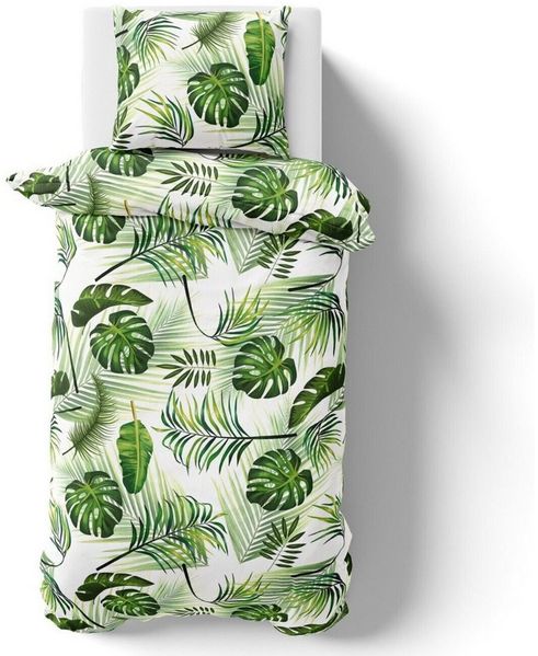 Visaggio Bettwäsche Tropical 135x200 155x220 Bettbezug Allergiker geeignet, Microfaser, 2 teilig, Tropische Blätter Bettbezug Dschungel