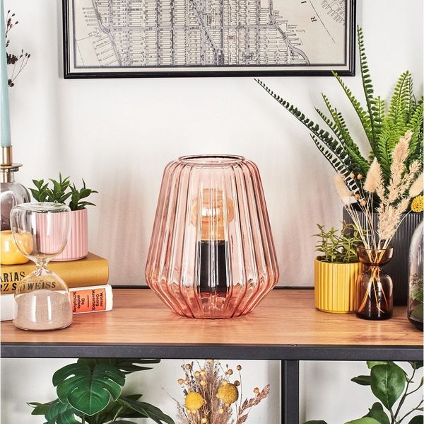 hofstein Tischleuchte Tischlampe aus Metall/Glas in Schwarz/Rosa, ohne Leuchtmittel, Glasschirm (17cm), An/-Auschalter am Kabel, 1x E27, ohne Leuchtmittel