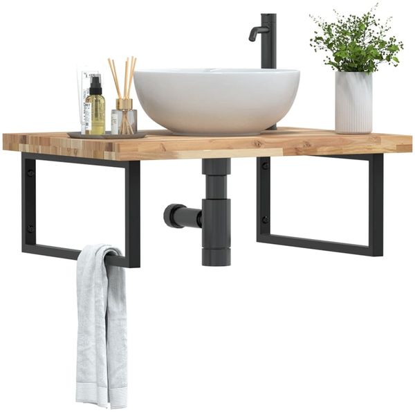 vidaXL Waschbeckenregal Wandmontage Stahl und Akazienholz 3302905