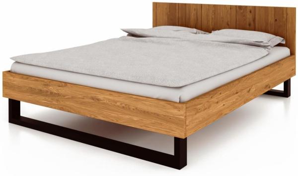 Bett Leeds Sonderlänge 140x210 Wildeiche massiv mit Holzkopfteil und Metallkufen