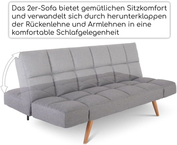 Raburg Schlafsofa 2-Sitzer, klappbare Gästebett-Funktion, Stoff, Yara, bequeme Liegefläche: 180 cm breit x 110 cm tief Bild 3