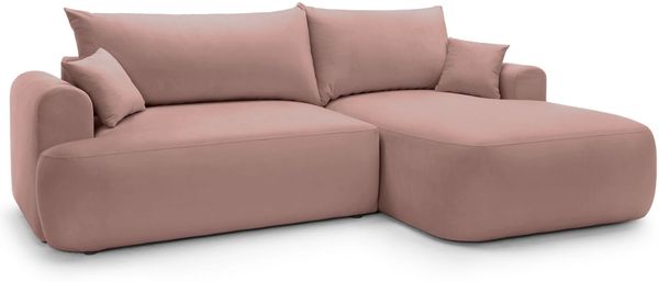 Selsey 'Ovo' Ecksofa mit Schlaffunktion, Stauraum und Samtbezug, hellrosa, rechts, 93 x 260 x 165 cm