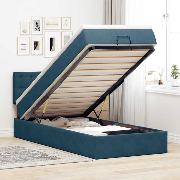 vidaXL Ottomane Bett mit Matratze & LEDs Dunkelblau 80x200 cm Samt 3312732
