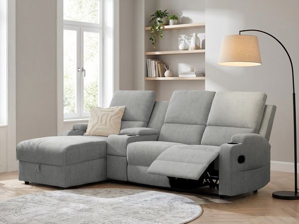 OTTO home Ecksofa NAPORI Multimediasofa, 3er Kinosessel XXL, L-Form, Cord, Kinosofa mit Relaxfunktion, Getränkehalter, Staufach und Staukasten