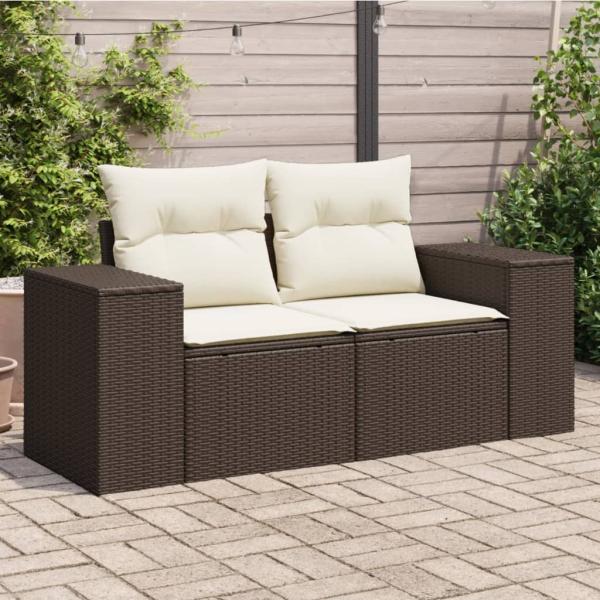 vidaXL Gartensofa mit Kissen 2-Sitzer Braun Poly Rattan 366212