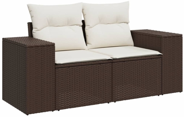 vidaXL Gartensofa mit Kissen 2-Sitzer Braun Poly Rattan 366212