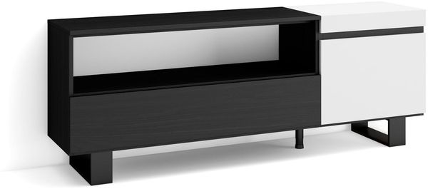 Skraut Home | TV-Schrank, Lowboard | für Wohnzimmer und Esszimmer | 150 x 57 x 35 cm | Für TV-Geräte bis zu 65" | Industriedesign | Moderner Stil | Weiß und Schwarz