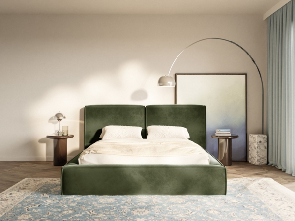 Selsey 'Tilves' Polsterbett 200x200 mit Bettkasten, Lattenrost, Velours, olivgrün Bild 2