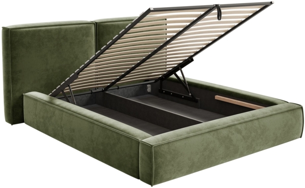 Selsey 'Tilves' Polsterbett 200x200 mit Bettkasten, Lattenrost, Velours, olivgrün Bild 4