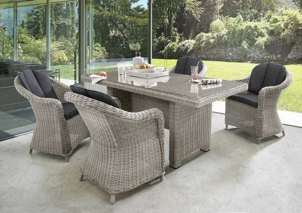 Destiny Garten-Essgruppe MALAGA LUNA, (13-tlg, 4x Sessel, 1x Tisch, inkl. Auflagen), Aluminium, Polyrattan