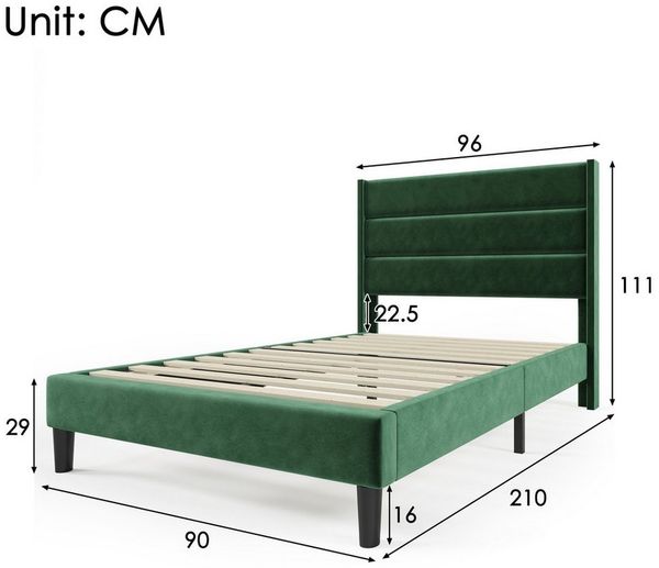 Ulife Polsterbett Polsterbett, Bettgestell mit Lattenrost & Kopfteil, Green + Velvet + 90cm*200cm, Green+Velvet+140cm*200cm