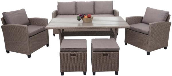 Poly-Rattan Garnitur HWC-E95, Garten-/Lounge-Set Sitzgruppe, Spun Poly halbrundes Rattan ~ grau-braun, Kissen grau