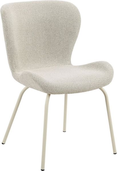 Hela Tische, 2er Set Esszimmerstuhl Schalensitz Lagos, Webstoff Beige, gebogener Rücken und Sitz, Metall-Rundrohr Füße, 140kg belastbar