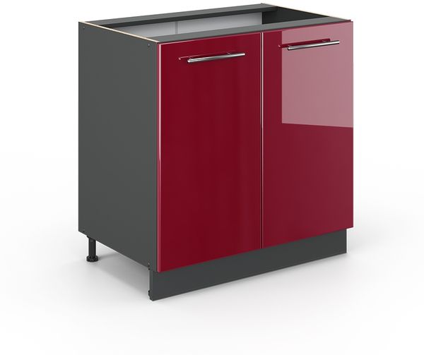 Spülenunterschrank Fame-Line Bordeaux Hochglanz 80 cm mit Regal, ohne Arbeitsplatte Vicco