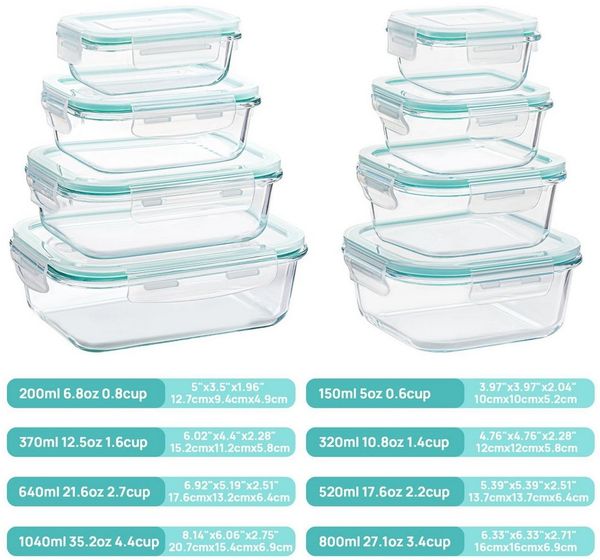 SURFOU Frischhaltedose Glasbehälter mit Deckel Frischhaltedosen Set Vorratsdosen mit 8 Größen, Glas, (Vorratsdosen-Set aus Glas, Geschirrset, Meal Prep Gläser, Meal Prep Boxen, Vorratsdosen mit Deckel Luftdicht, Mikrowellengeschirr Glasdosen mit Deckel...