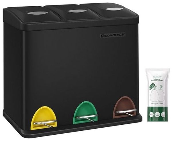 Songmics 3-in-1 Abfalleimer, Metall, 24 Liter, Schwarz