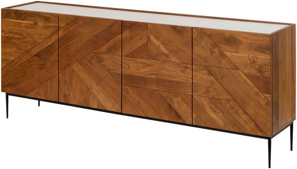 Sideboard Akazie 200x40x76 natur lackiert / Marmor weiß KARLSTAD #16