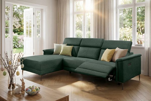 Places of Style Ecksofa Lund, L-Form, 261cm, mit man. o. elektr. Relaxfunktion und USB/ Kopfteilverstellg