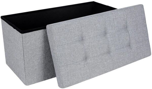 Sitzbank mit Stauraum, 76 cm, klappbare Sitztruhe, Aufbewahrungsbox, Fußbank, hellgrau