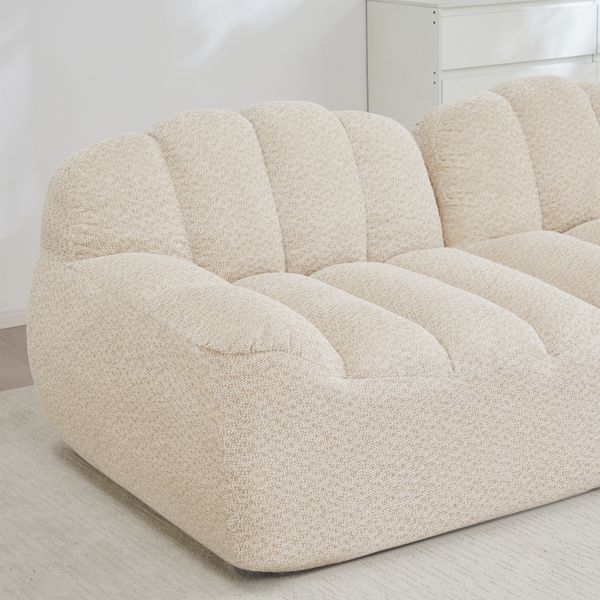 3-Sitzer modulares Ecksofa H 79 x T 288 x B 167 cm aus granuliertem Fleece mit Ottoman, Beige-Weiß Bild 9