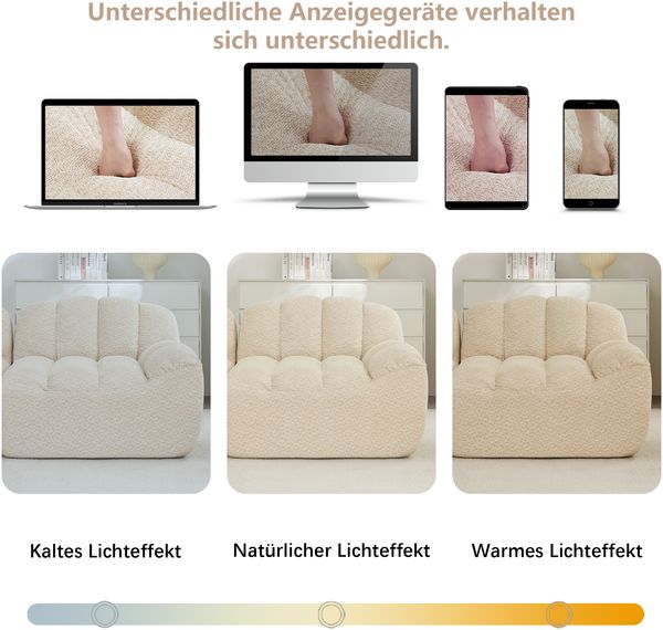 3-Sitzer modulares Ecksofa H 79 x T 288 x B 167 cm aus granuliertem Fleece mit Ottoman, Beige-Weiß Bild 8